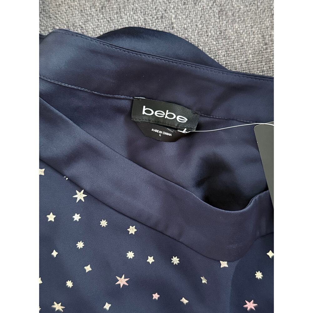 BEBE new dark navy blue gold metallic stars one shoulder Grace tiered crop top - Picture 6 of 6